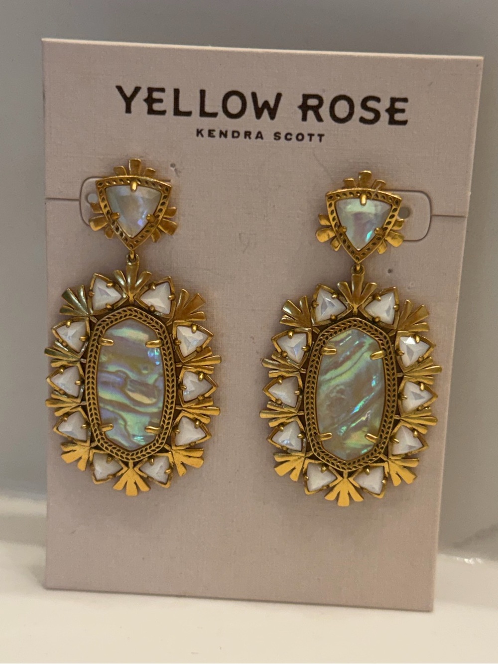 Kendra Scott Yellow Rose Gold Havana  Statement Earrings - White